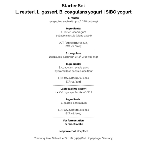 Startsett L. reuteri, L. gasseri, B. coagulans-yoghurt | SIBO-yoghurt